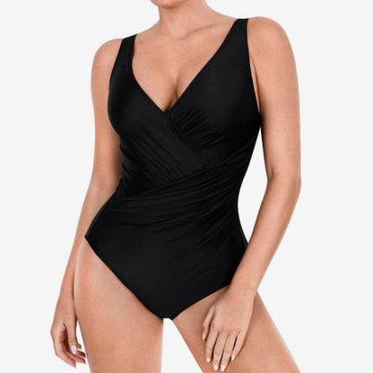 Deep-V Neck One-Piece Shapewear Swimsuit