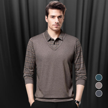 Men's Fake Two Piece Lapel Long-Sleeve Tops