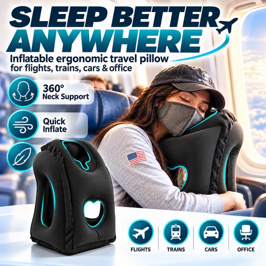 Portable, Inflatable, Ergonomic Travel Pillow – 360° Neck Support & 45° Perfect Angle for Travel 💤