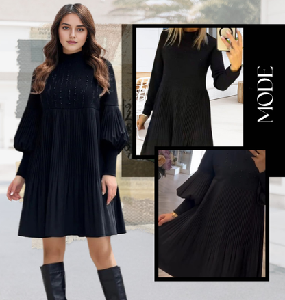 🎉Women's Plus Size Lantern Sleeve Stand Collar Dress👗