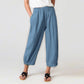 💓New Hot Sales - Solid Elastic Women's Pants Waist Stitching Cropped Color Straight