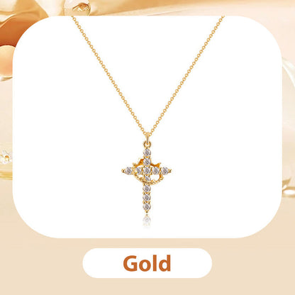 Exquisite Cross Necklace with Rotating Crown