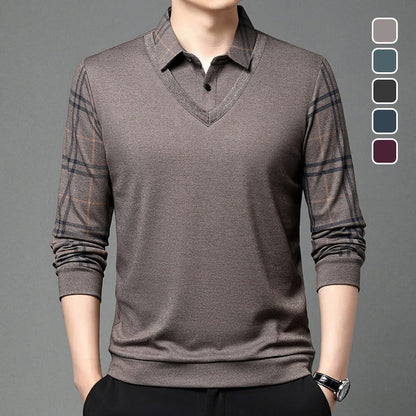 Men's Fake Two-Piece Knit Pullover