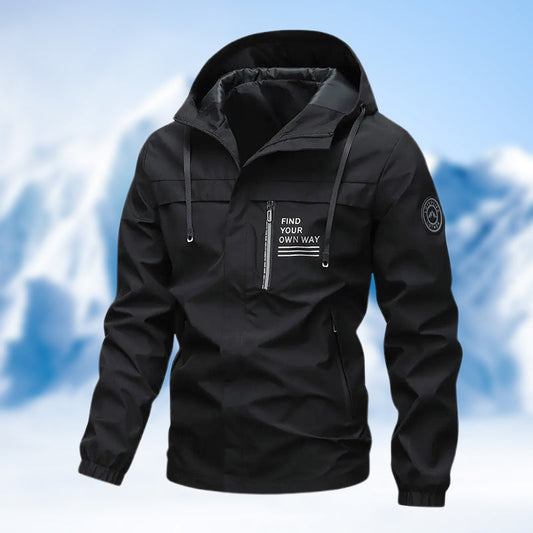 Men's Waterproof Jacket with Detachable Hood and Pockets