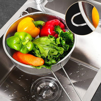 Kitchen Stainless Steel Basin Colander with Handle