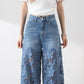 🔥 Summer Sale 50% Off🔥 Women's High-Waisted Blue Denim Wide-Leg Pants (Hollow-out Lace Panels)