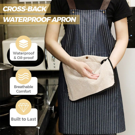 🔥Last day of the limited-time 50% off sale!🔥Cross-Back Waterproof Apron with Detachable Hand Towel