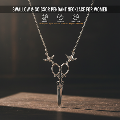 Swallow & Scissor Pendant Necklace for Women
