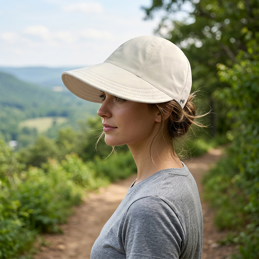 Women’s UPF 50+ Elegant Foldable Sun Hat – Wide-Brim Cotton Bucket Hat with Neck Flap & Adjustable Strap 🌞🇬🇧 | Packable, Breathable & Beach-Ready