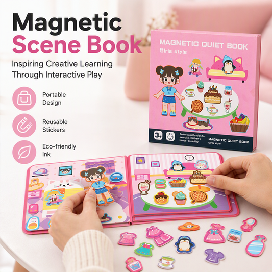 🧒👧Kids Magnetic Quiet Book – Folding puzzle scenes, magnetic & educational – Boosts creativity & learning for boys & girls ✨
