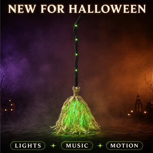 🧙 Animated Witch Broom Halloween Decoration with Lights and Sound