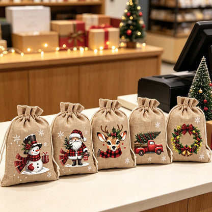 🎅Christmas Burlap Gift Bags with Drawstring
