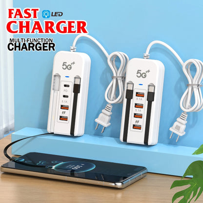 🔌50% OFF NOW! Multi‑Port USB Desktop Charging Station‑5.1A Fast Charger Station with Built‑in Cables & PD Port, Multi‑Device Desktop Charger for Home & Office