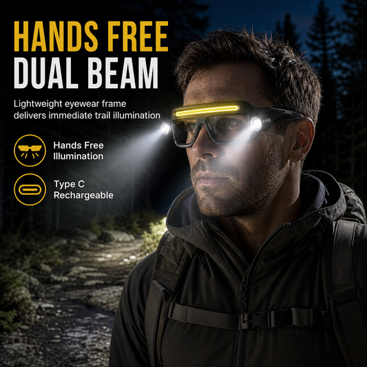 Dual Beam Rechargeable Glasses Light – Hands Free Clip-On LED Eyewear Lamp, Type-C Charging Head Light for Hiking, Repairing & Night Reading